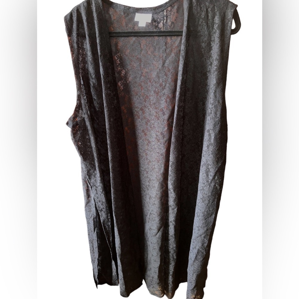 Lularoe 2X black‎ lace Joy vest. Lone duster style layer. NWT.